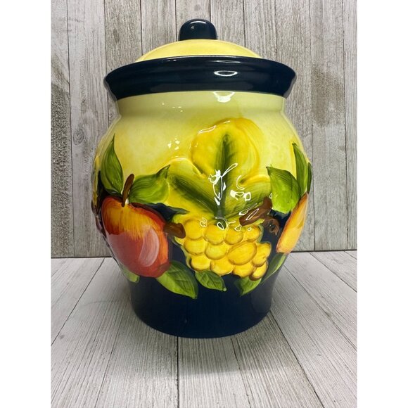 Vtg Nonni's Biscotti Painted Cookie Jar Canister Yellow Fruit Decor 10.5" Tall - Picture 4 of 13